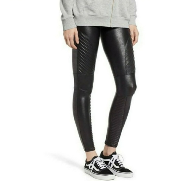 spanx high rise faux leather moto leggings black - Picture 8 of 8